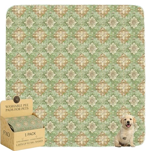 Image of Washable Pee Pads for Dogs,Great Urine Absorbent Reusable Puppy Training Pads,Waterproof,Leak-Proof & Non-Slip Potty Pads for Whelping,Crate,Playpen,Bed.(Green Floral Flat,72 inchx72 inch)