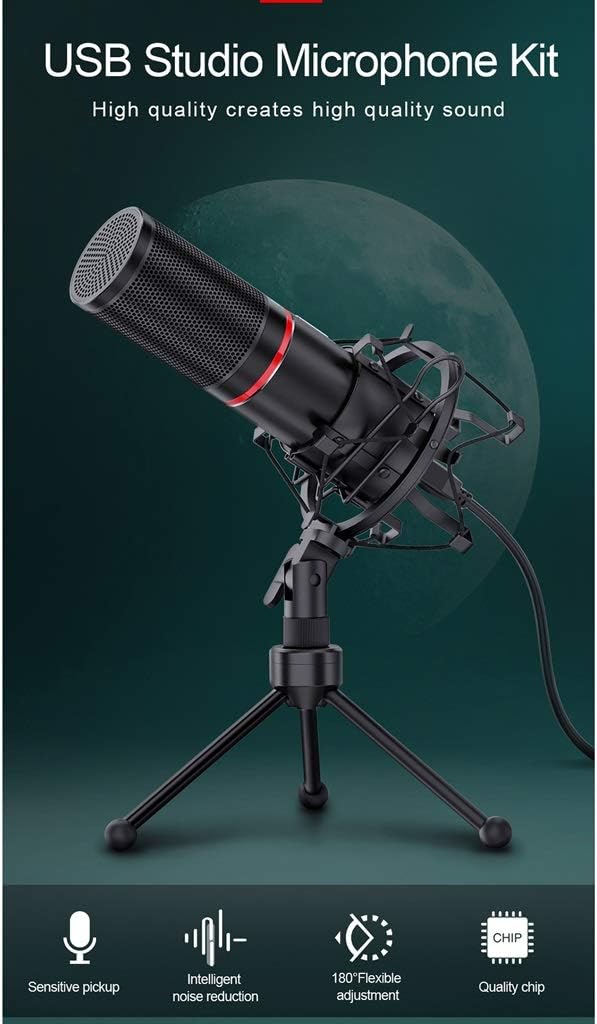 Microphone Metal USB Condenser Recording Microphone with Tripod for Laptop Computer Cardioid Studio Recording Vocals Voice Over
