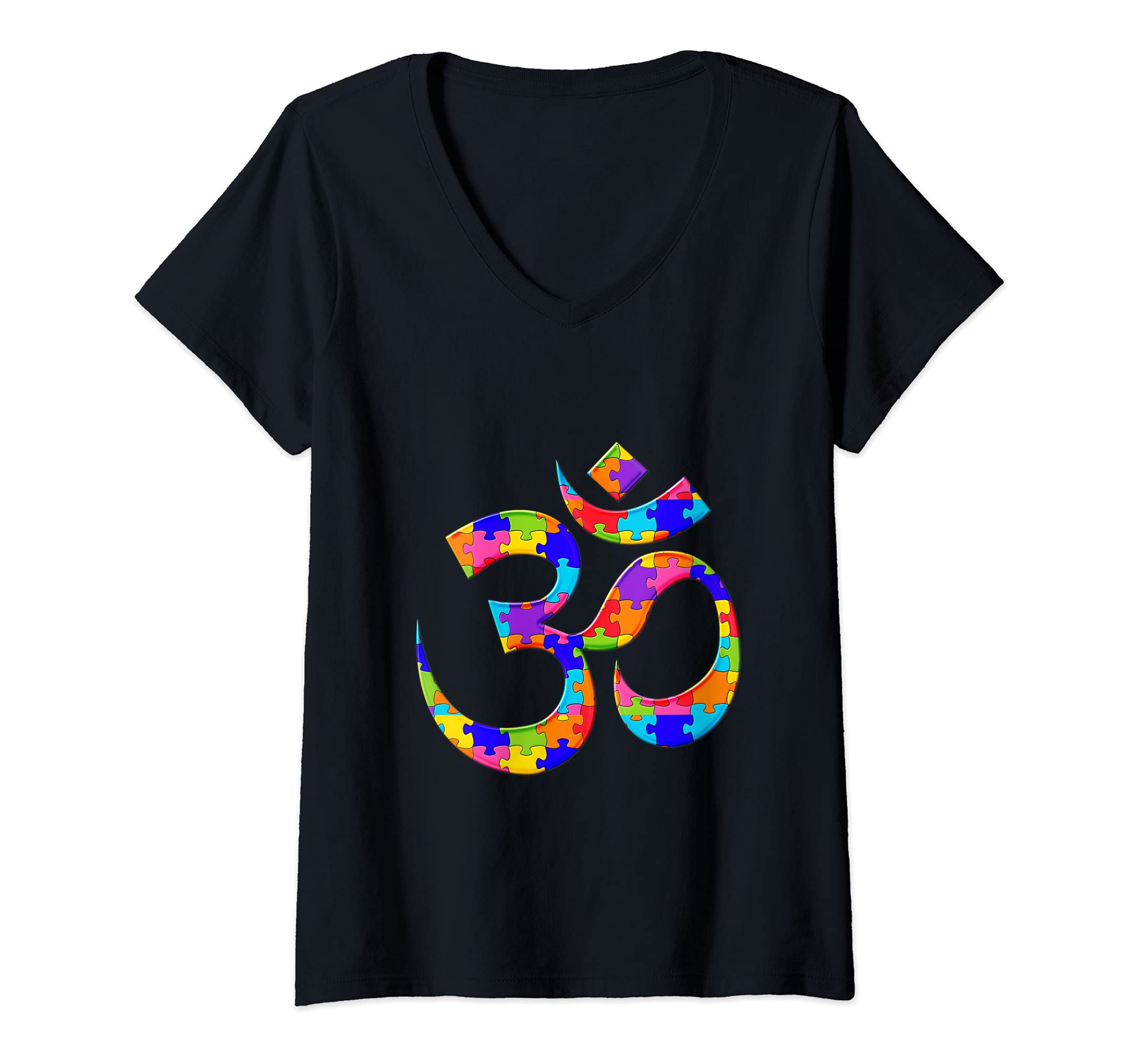 Womens Om, Brahman Hinduism Hindu India Jigsaw Autism Puzzle V-Neck T-Shirt