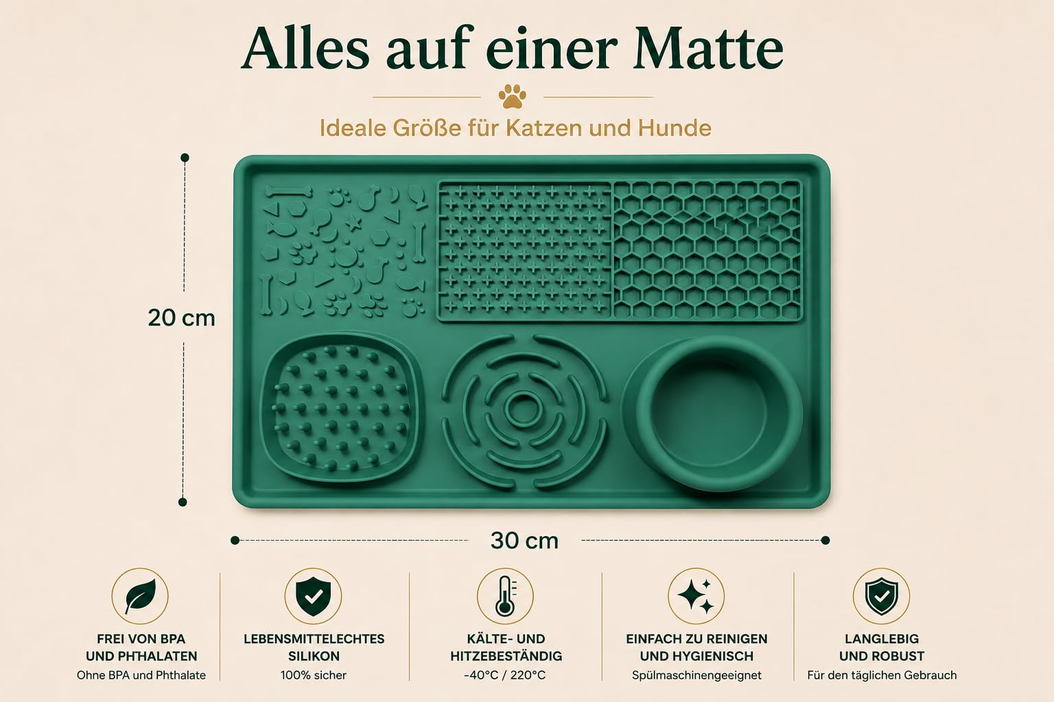 Schleckmatte Hund & Katze mit Napf – LFGB Silikon Lick Mat mit Saugnäpfen – Slow Feeder gegen Schlingen, Stress & Langeweile – inkl. Spatel – BPA frei & spülmaschinenfest