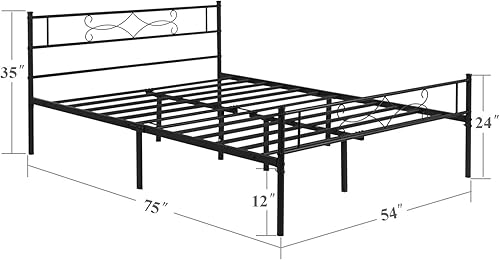 Miniatura 2 de VECELO Base de cama de tamaño matrimonial, plataforma de metal blanco, base de colchón con cabecero, soporte de listones de acero, no necesita