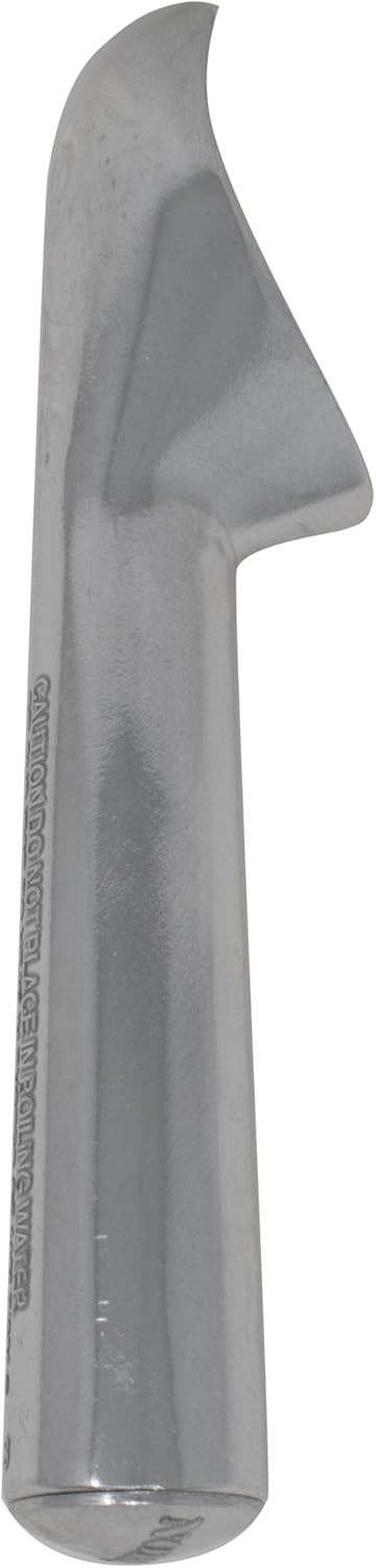 Close-up of the Norpro Anti-Freeze Ice Cream Scoop handle with a warning etched into it.