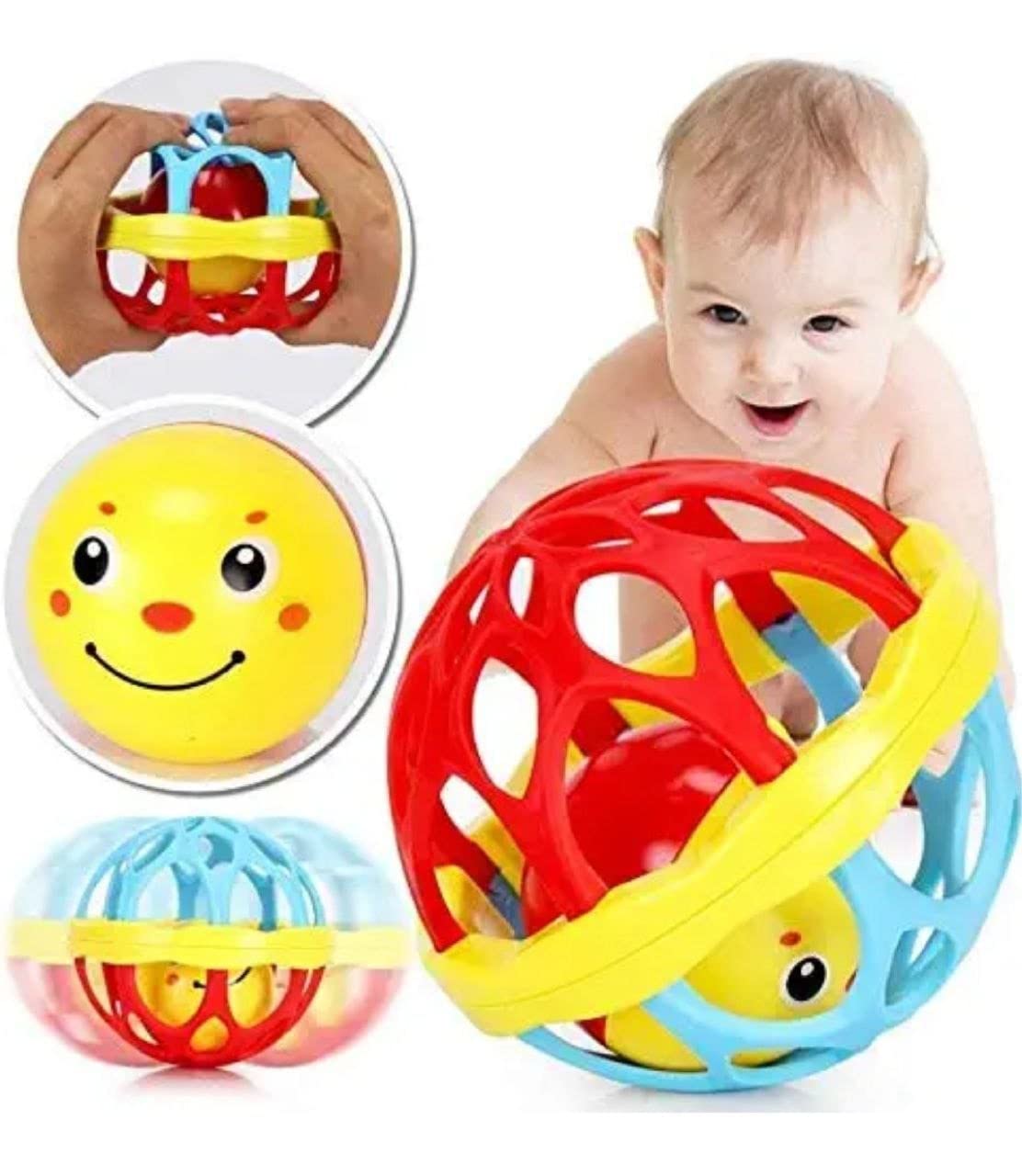 NIYANETAIL Soft Ball Rattle Ball Toy Biggie Ball for Baby Bath Safe Non-Toxic Colorful Plastic Tasteless Hanging Gift 100% Safe for Infants New Babies 3