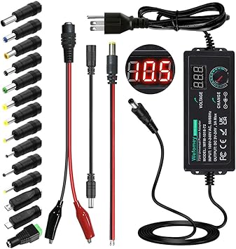 Universal Power Supply 3V24V 3A 72W Adjustable Variable AC/DC Adapter Charger, 100V-240V AC to DC Converter with LED Voltage Display & 14 Tips & Polarity Converter & Test Lead