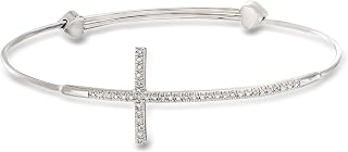 Ross-Simons Diamond Sideways Cross Bangle Bracelet in Sterling Silver