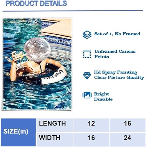 Miniatura 2 de Póster moderno de bola de discoteca para decoración de baño, arte de pared, lienzo de preppy, póster de impresión artística azul, divertido carrito