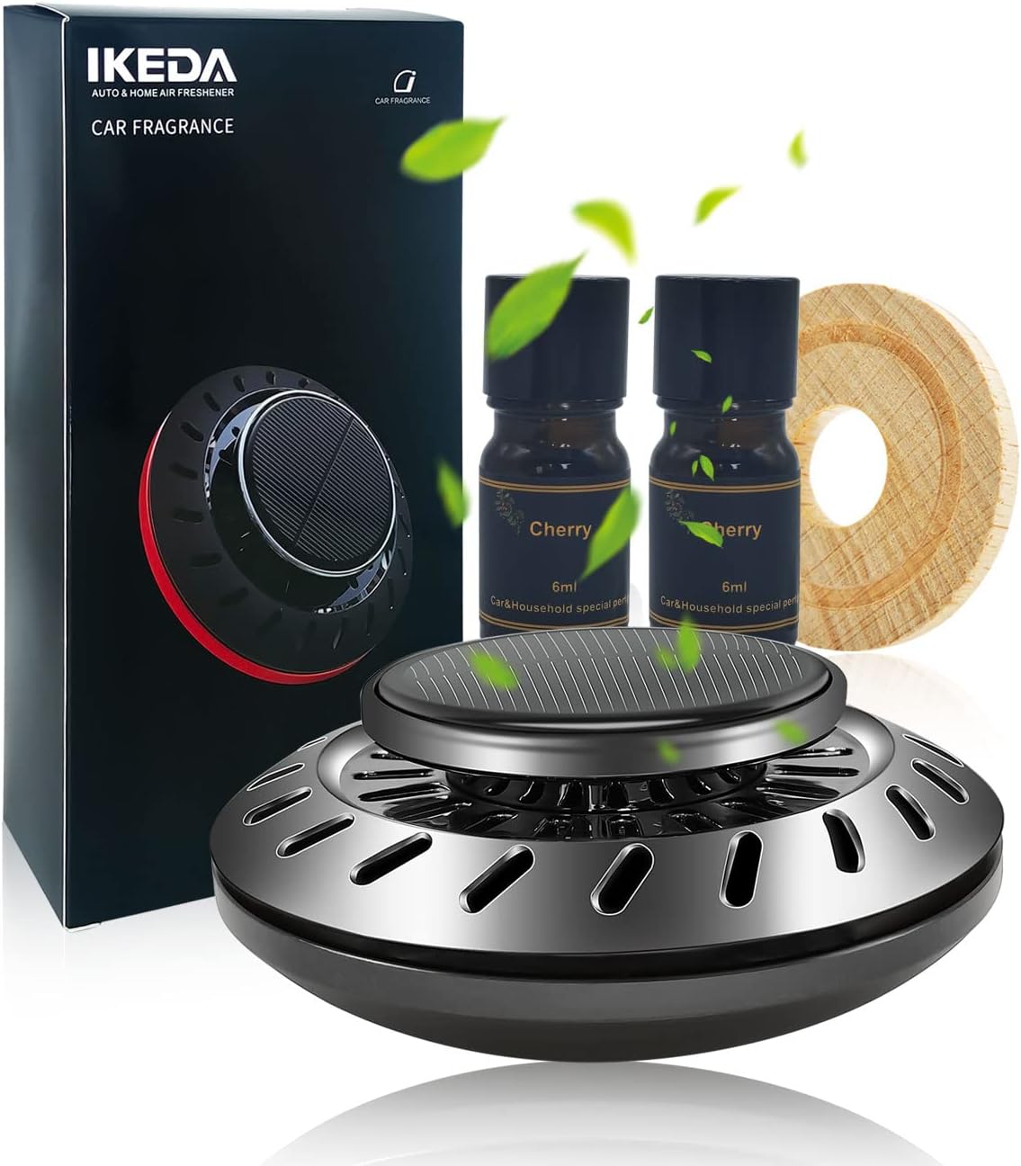 Ikeda Air Freshener for Men - Cherry Scent Car Diffuser With Odour Eliminator Technology - Strong Solar-Powered Long-Lasting Fragrance Car Accessory