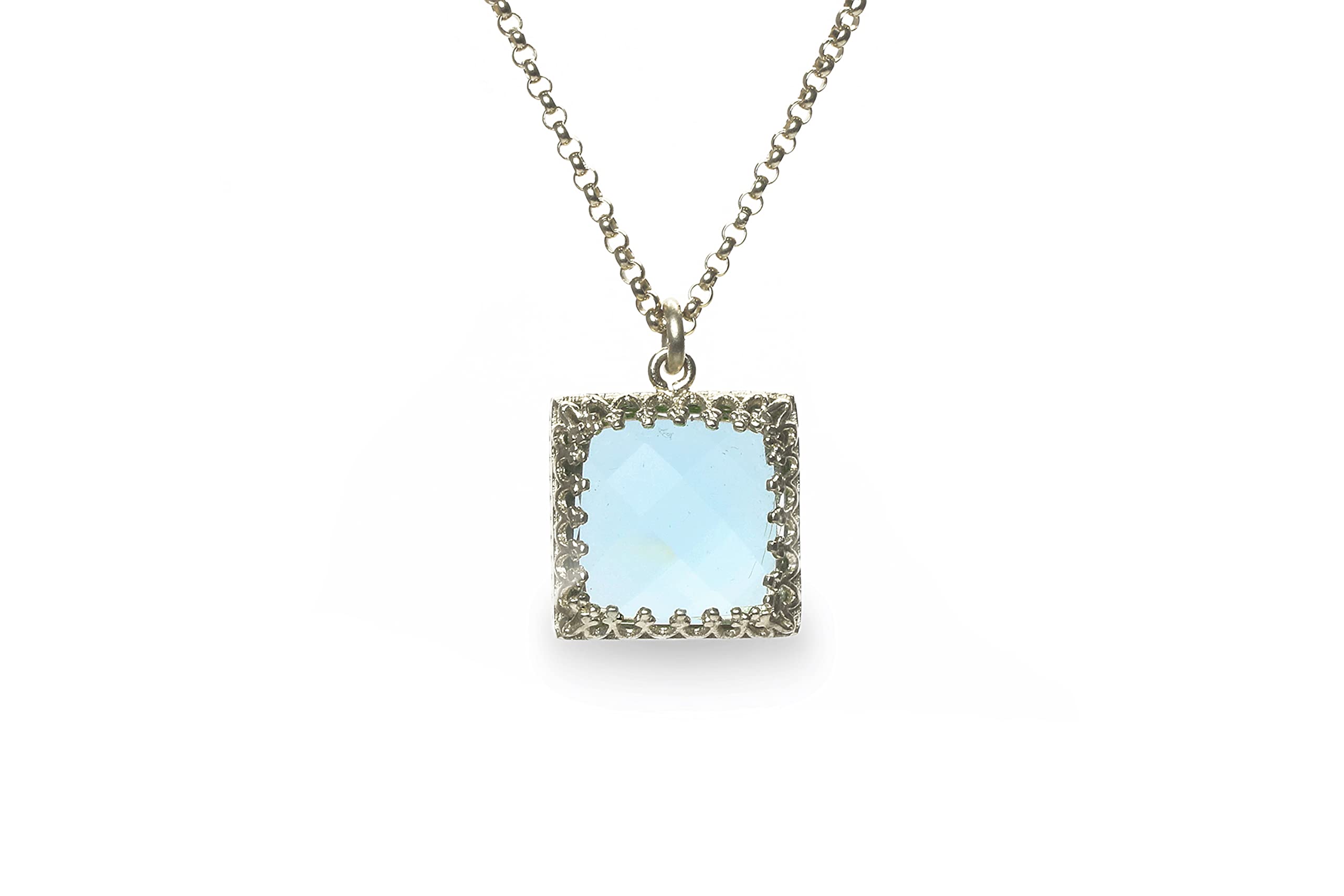 Anemone Quadrato Ciondolo Collana Topaz Blu per Donne - Collane Dichiarazione, Collane Moda, Collane Tutti i Giorni - Regalo Personalizzabile di Gioielli Pietra Nascente per Lei - con Scatola Fantasia