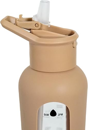 Miniatura 3 de haelo Botella de agua motivacional de vidrio de 24 onzas con tapa abatible, popote, funda protectora de silicona, asa, reutilizable, sin BPA (ámbar)