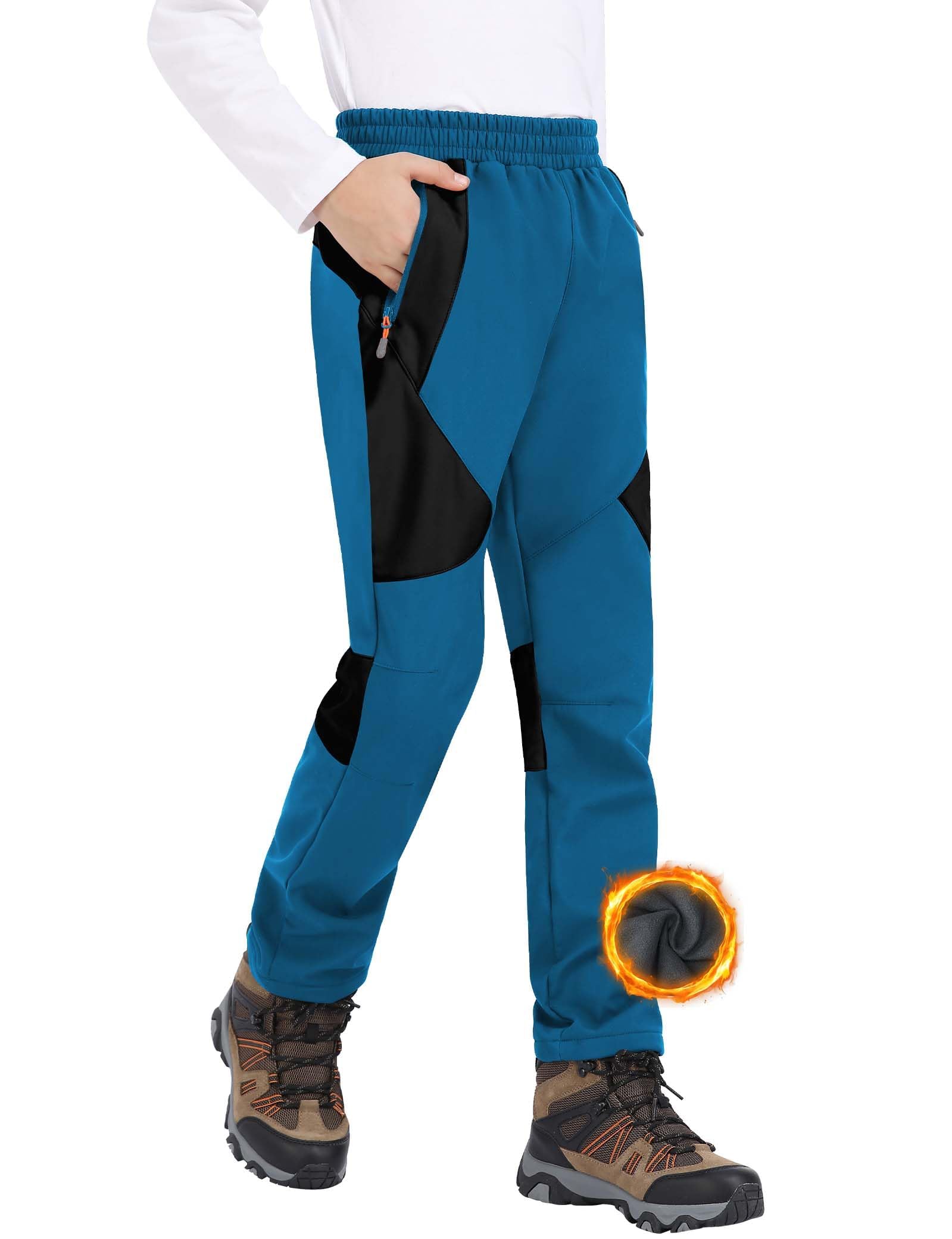 Bambini Snow Ski Pants Hiking Outdoor Impermeabile Windproof Fleece Caldo Snowboard Pants -Blue+Black-152-158