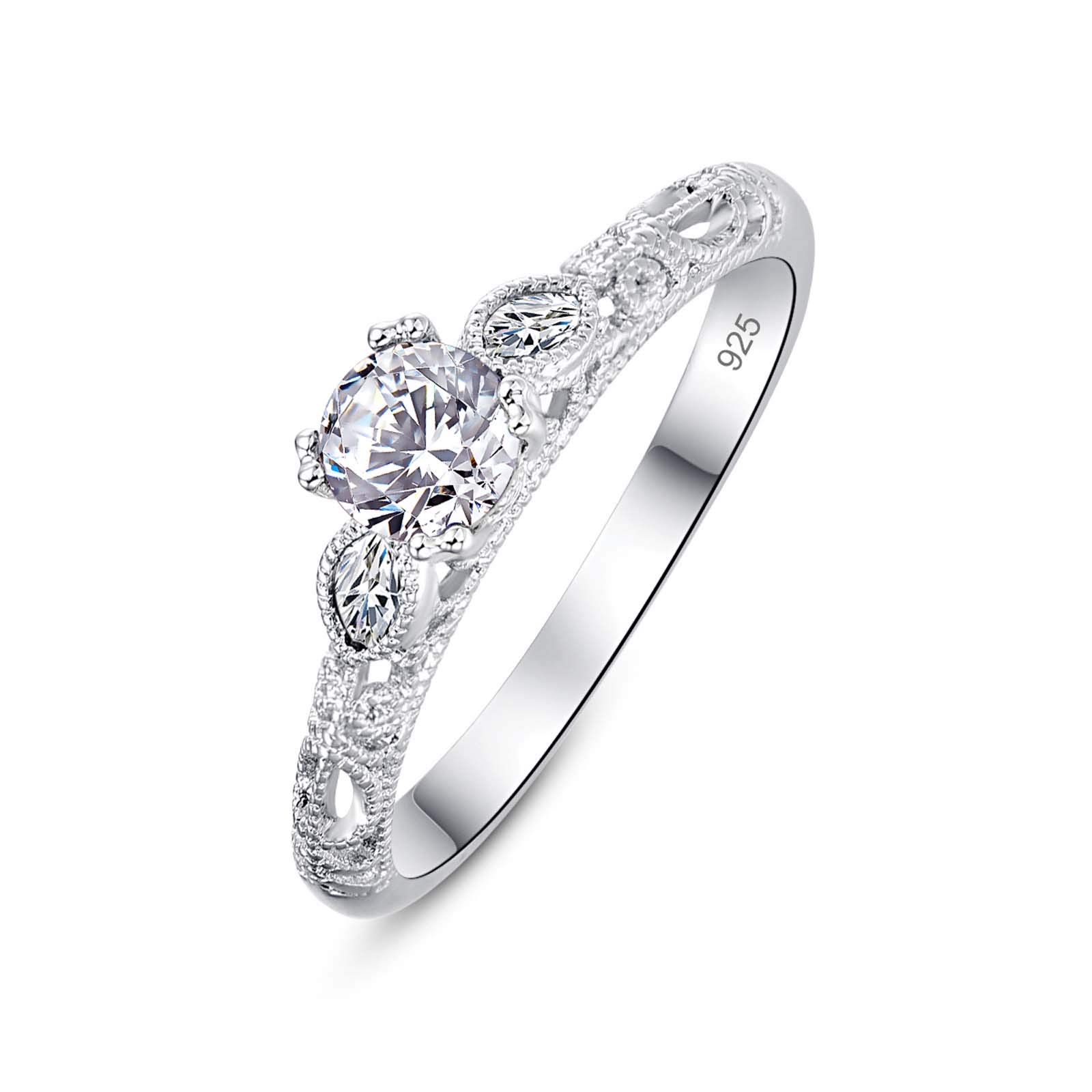 Emsione 925 Sterling Silver Plated Created White Topaz Round Cut Thin Statement Eternity Promise Ring Engagement Wedding Bands for Women Size 8