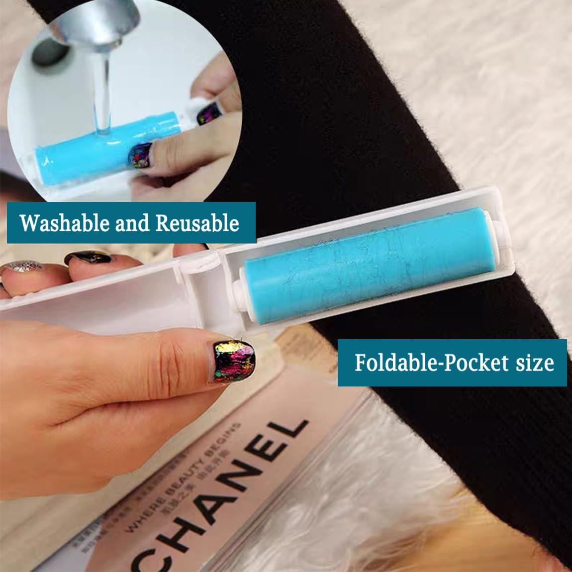 8" Large Reusable Lint Roller, Giant Washable Pet Hair Remover with Extendable Handle, Long Sticky Lint Brush for Furniture, Carpet, Sofa and Clothes, 1 Large, 1 Refill and 2 Mini Size