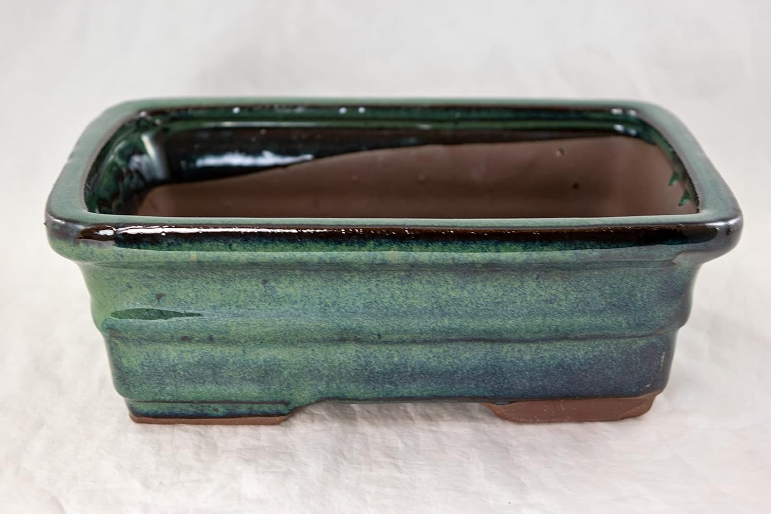 Rectangular Bonsai Cactus & Succulent Pot with Mesh 8x 6x 2.75 - Green Stain Glazed