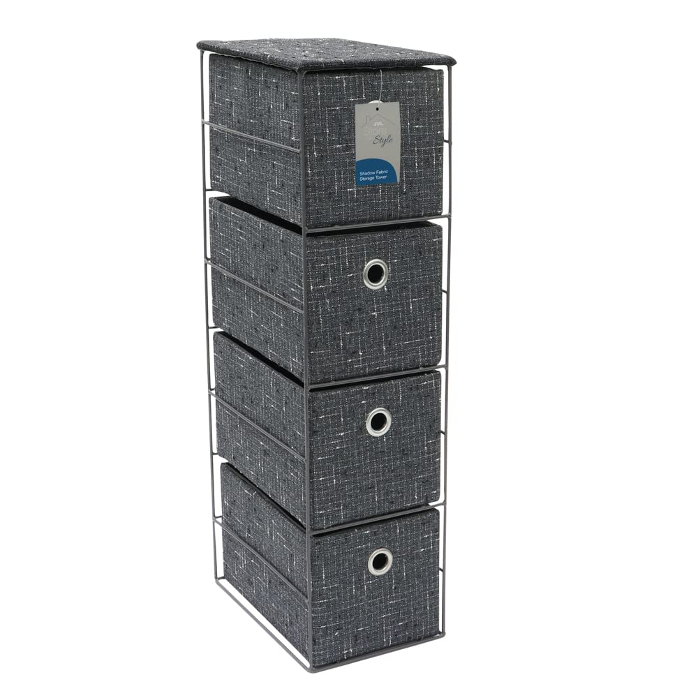 Jvl Grey Shadow 4 Drawer Narrow Fabric Storage Tower,