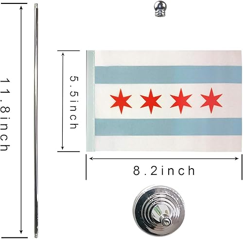 Miniatura 2 de Paquete de 2 banderas de escritorio pequeñas de Estados Unidos Chicago IL con base de soporte, decoración de celebración de eventos y eventos
