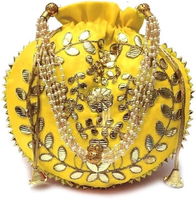 Handcraft Style clutch silk batwa bag- Yellow