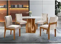 Conjunto Sala de Jantar Mesa Nuance 110cm Redonda Tampo Vidro/MDF com 4 Cadeiras Monaco Castanho Cinamomo/Bege