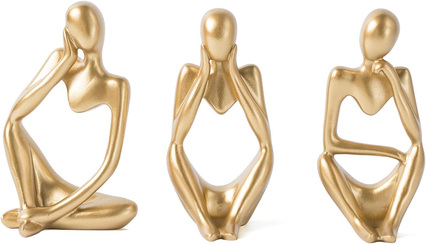 Silk RouteDecor Thinker Statue Abstract Art Sculpture 3-Pieces Set, Gold