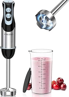 FRESKO Immersion Handheld Blender 500W with 700ml Beaker, 12-Speed & Turbo Mode Hand Blender Stick, 304 Stainless Steel Blades for Soup, Smoothie, Puree, Baby Food