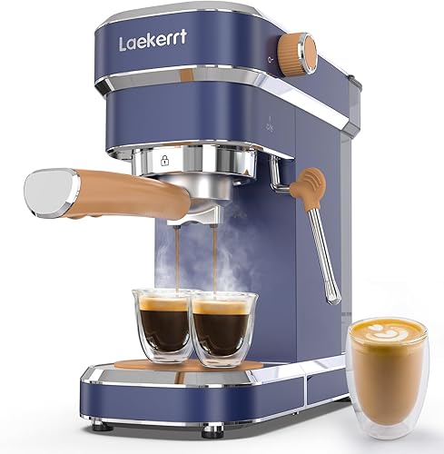Laekerrt - Máquina de café expreso de 20 barras CMEP02 con vaporizador de leche máquina de café expresso para capuchino y latte azul marino acero