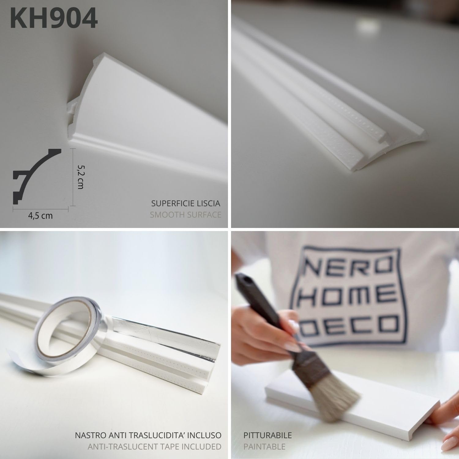 Cornici velette per led a soffitto e parete (4 o 10 metri lineari - KH904), per illuminazione indiretta con le strisce led | decorative, prefabbricate in duropolimero (4)
