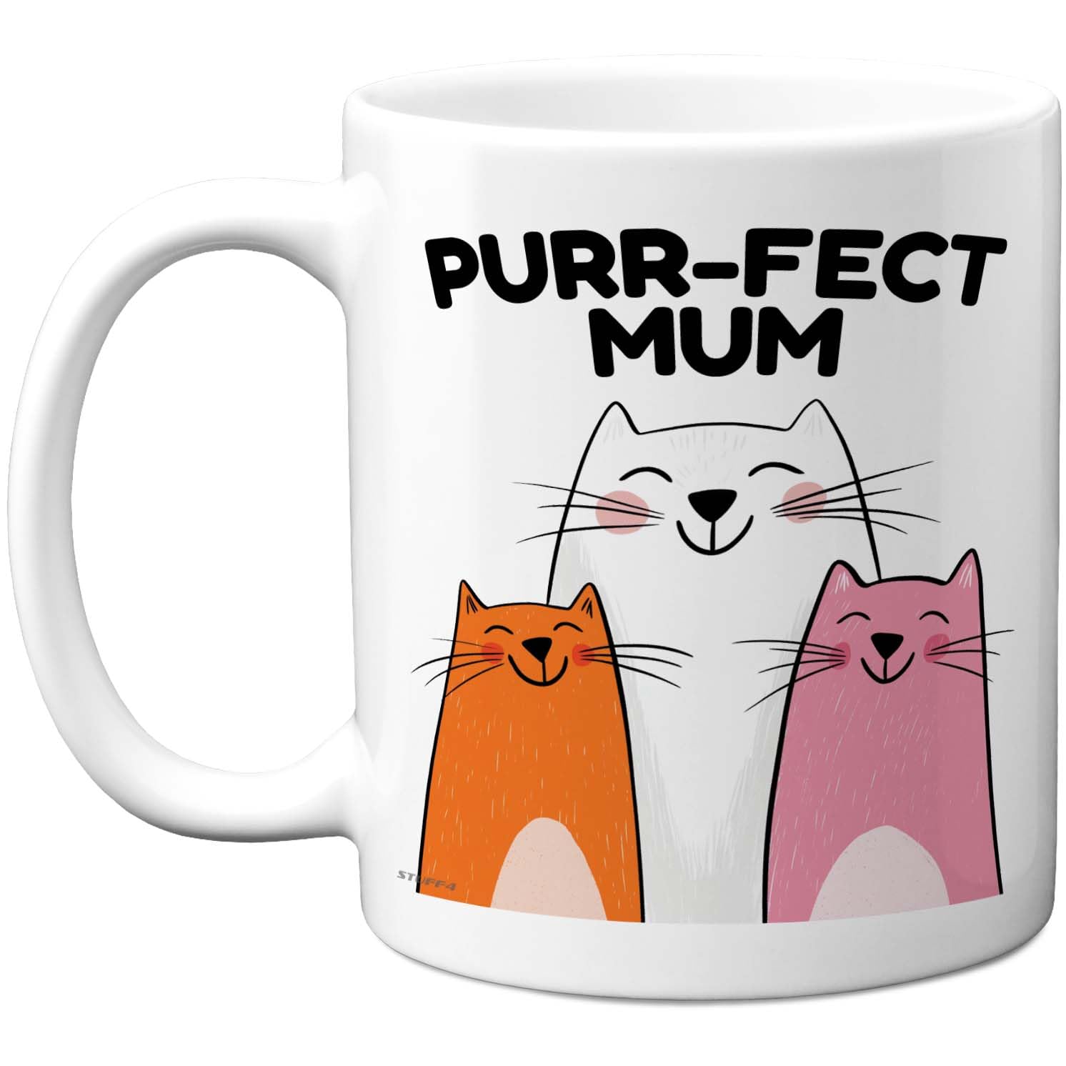 Stuff4 Purr-FECT Mum Mug - Playful Cartoon Cats Design - Cheerful Mother's Day Surprise - 11oz Ceramic Gloss Mug