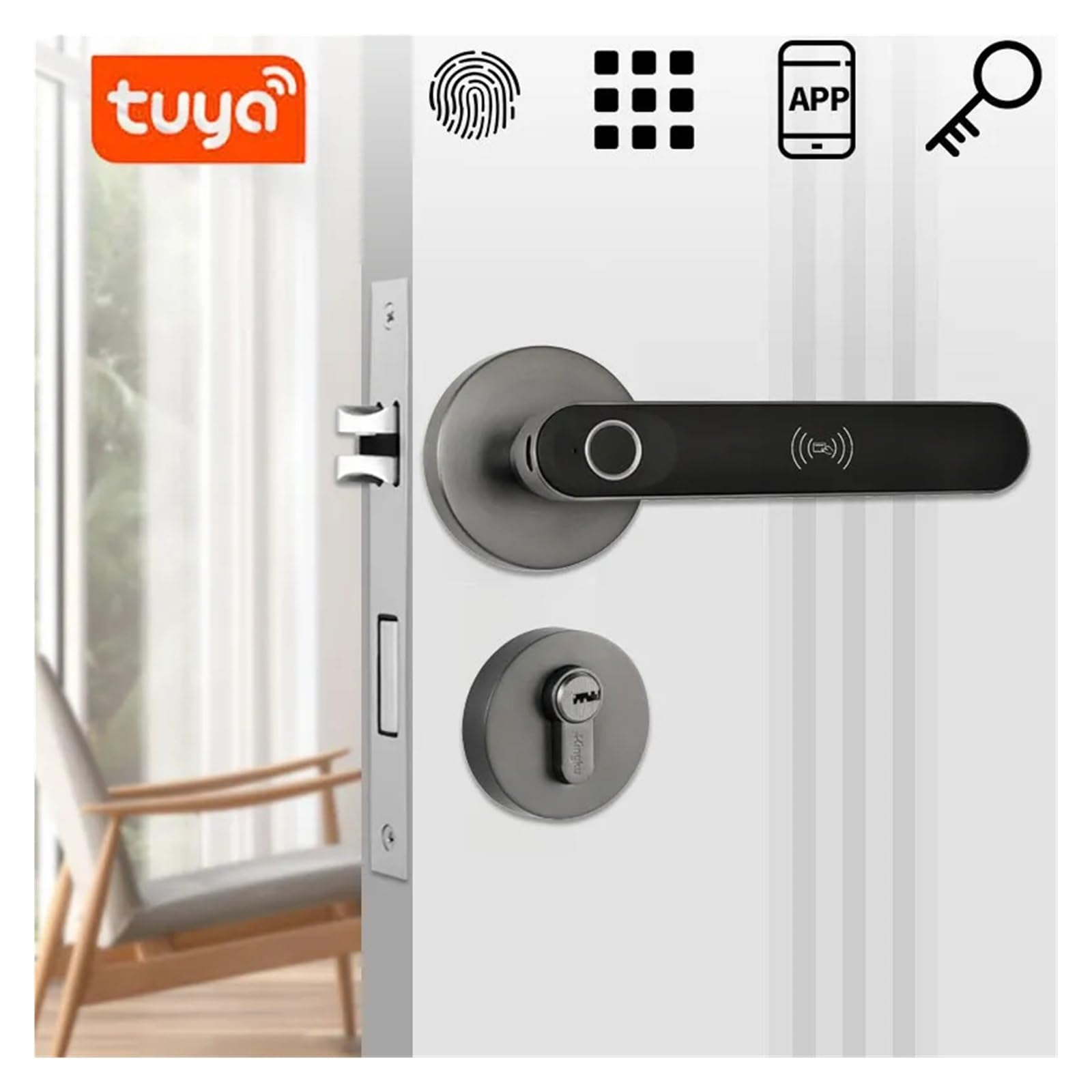 Serratura Elettronica Biometrica Tuya Serratura Intellinte Digitale Impronta Digitale Password Ingresso Manopole For Porta Serratura For Camera Da Letto Home Office(3400black witth gw)