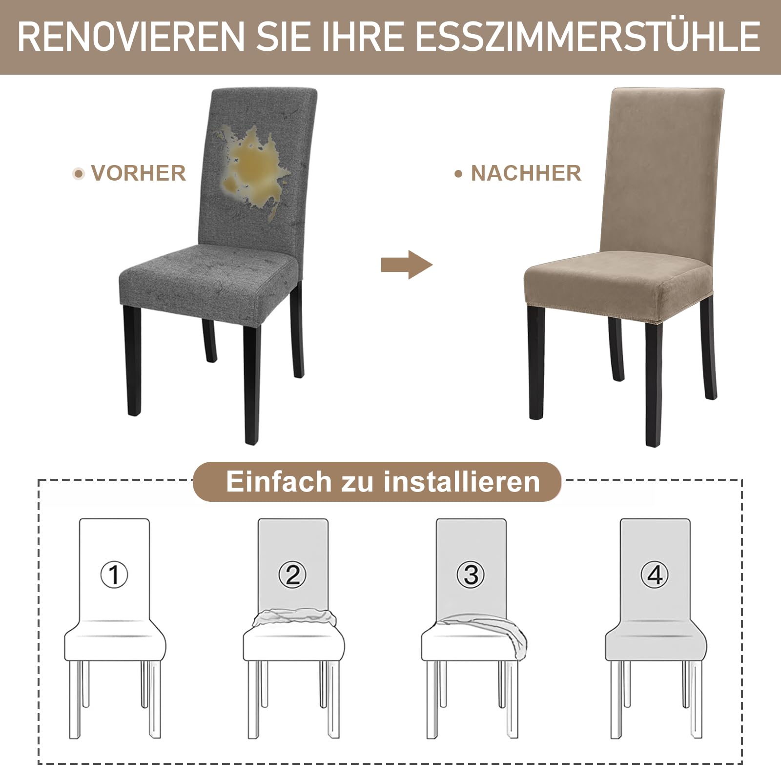 Alishomtll Lot de 6 housses de chaise stretch en velours - Housse de chaise en velours/velours - Housse de chaise pour fauteuil inclinable - Husses élastiques - Protection lavable pour chaises