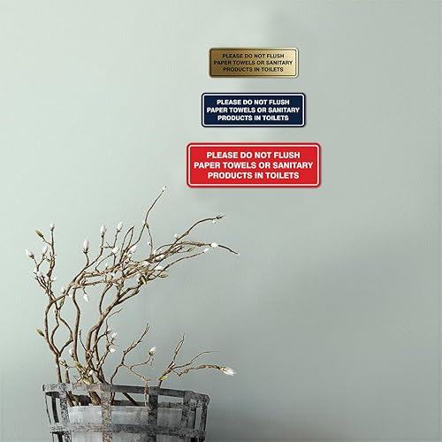 Miniatura 4 de Estándar Please Do Not Flush Toallas de papel o productos femeninos en inodoros PuertaLetrero de pared - Material duradero  Cinta de espuma de doble