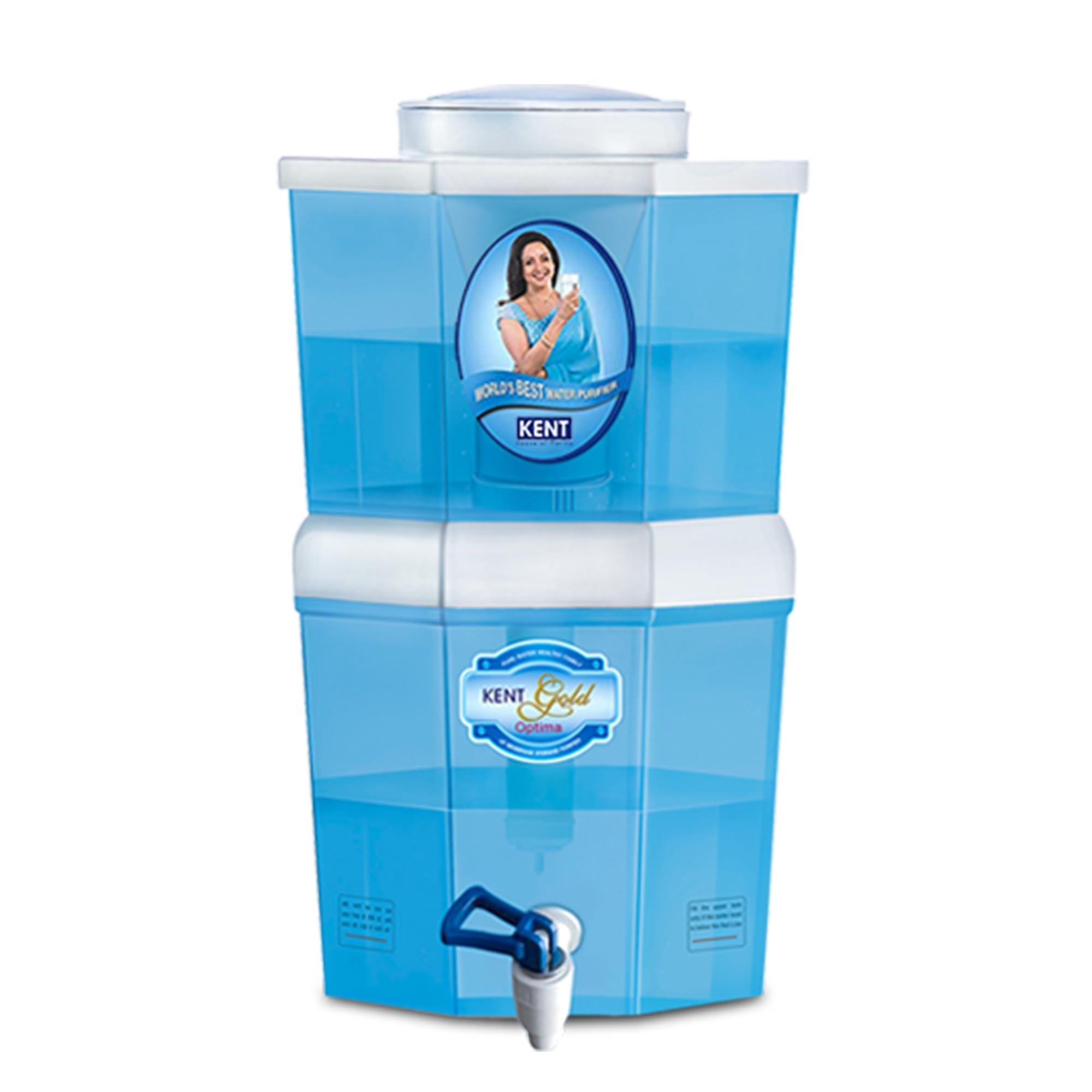 KENT Gold Optima Gravity Water Purifier | UF Technology Based | Non-Electric & Chemical Free | Counter Top | 5L Top + 5L Bottom Storage | White-image-8