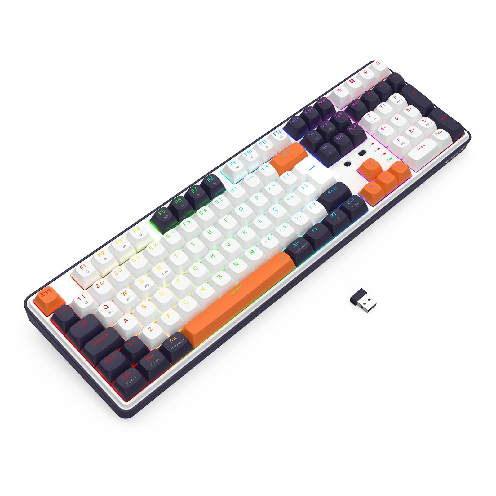 Teclado Mecânico Gamer Redragon Wyvern RGB Branco, Preto e Laranja