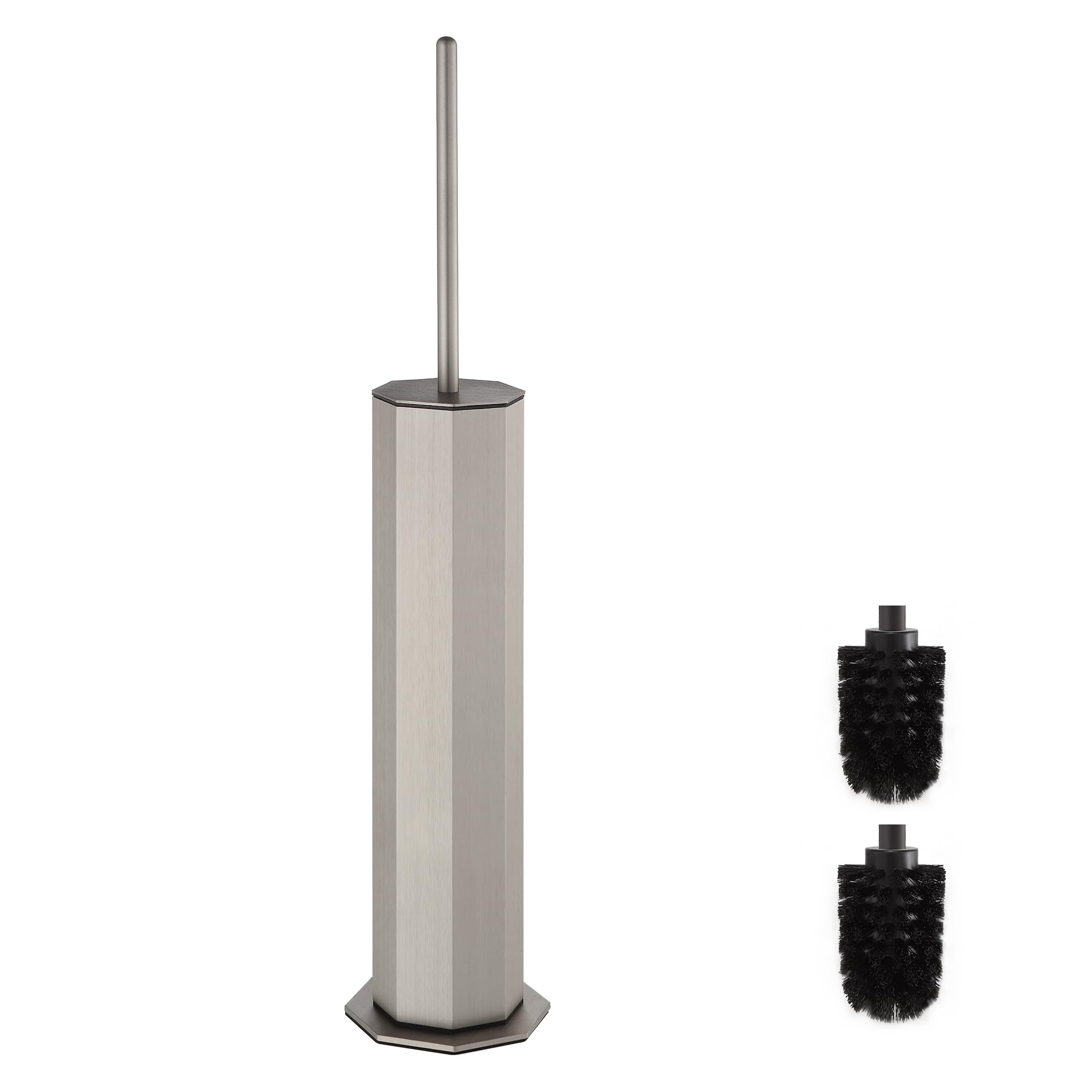 DAZI Scopino WC, Scopino Bagno Inox con Contenitore Interno Rimovibile per una facile pulizia, portascopino wc per Gabinetto Ottagonale (Nichel Spazzolato)