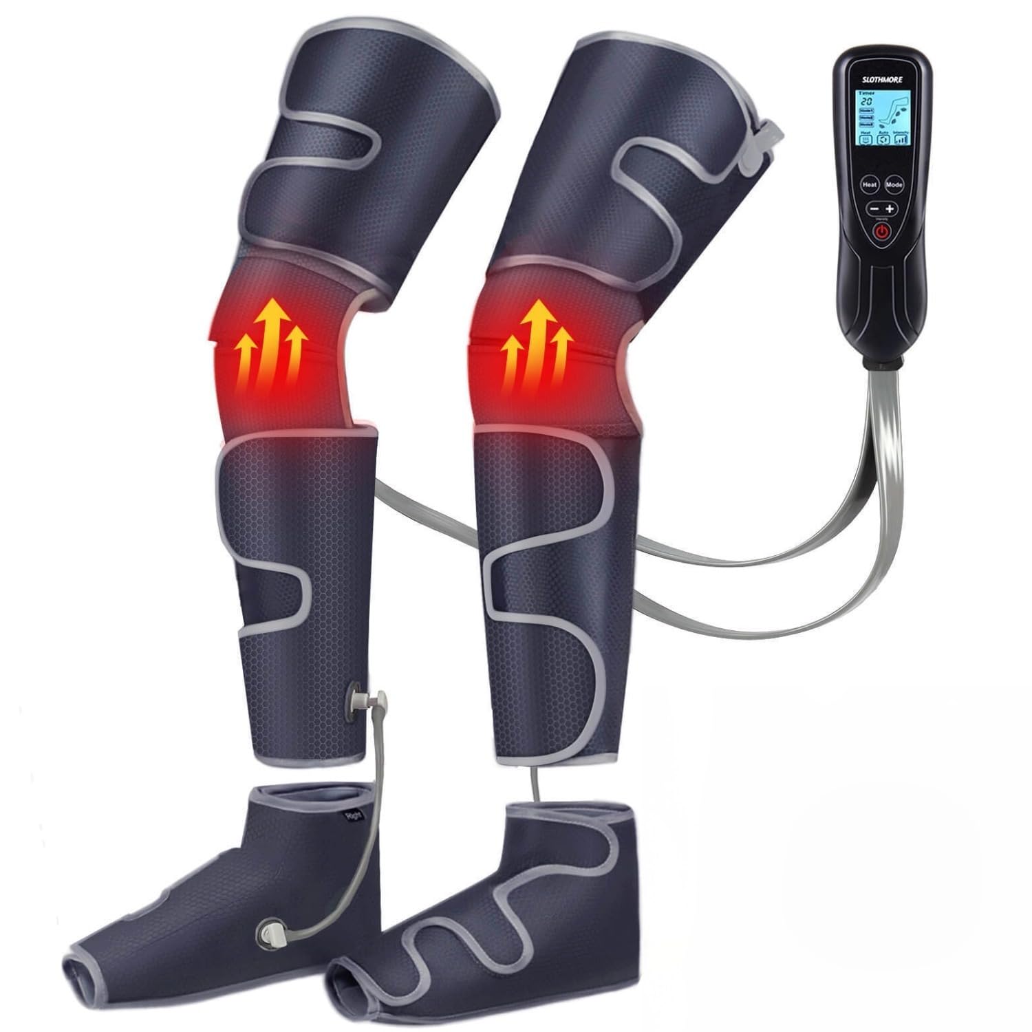 SLOTHMORE Leg Massager with Air Compression & Heat, 4-In-1 Foot Calf Thigh Knee Massager for Circulation & Pain Relief, 4 Modes 4 Intensities 2 Heat Levels, 10 * 2 Airbags