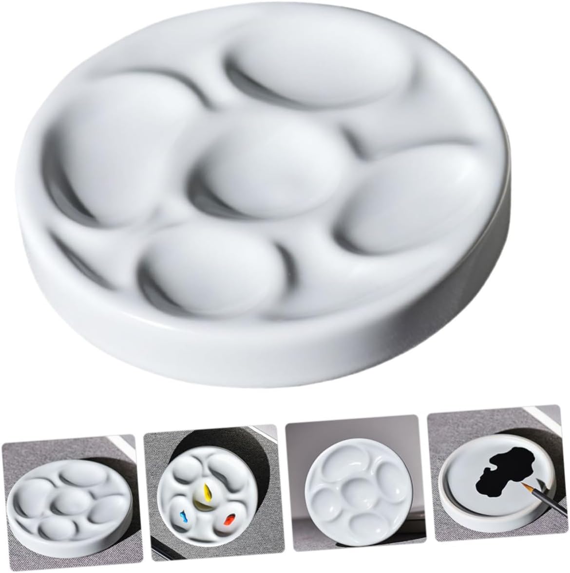 Ceramic Pigment Mixing Tray for Watercolor Artists Multi-Functional Paint Palette 10 Color Wells for Painting Convenient for Studio and Travel