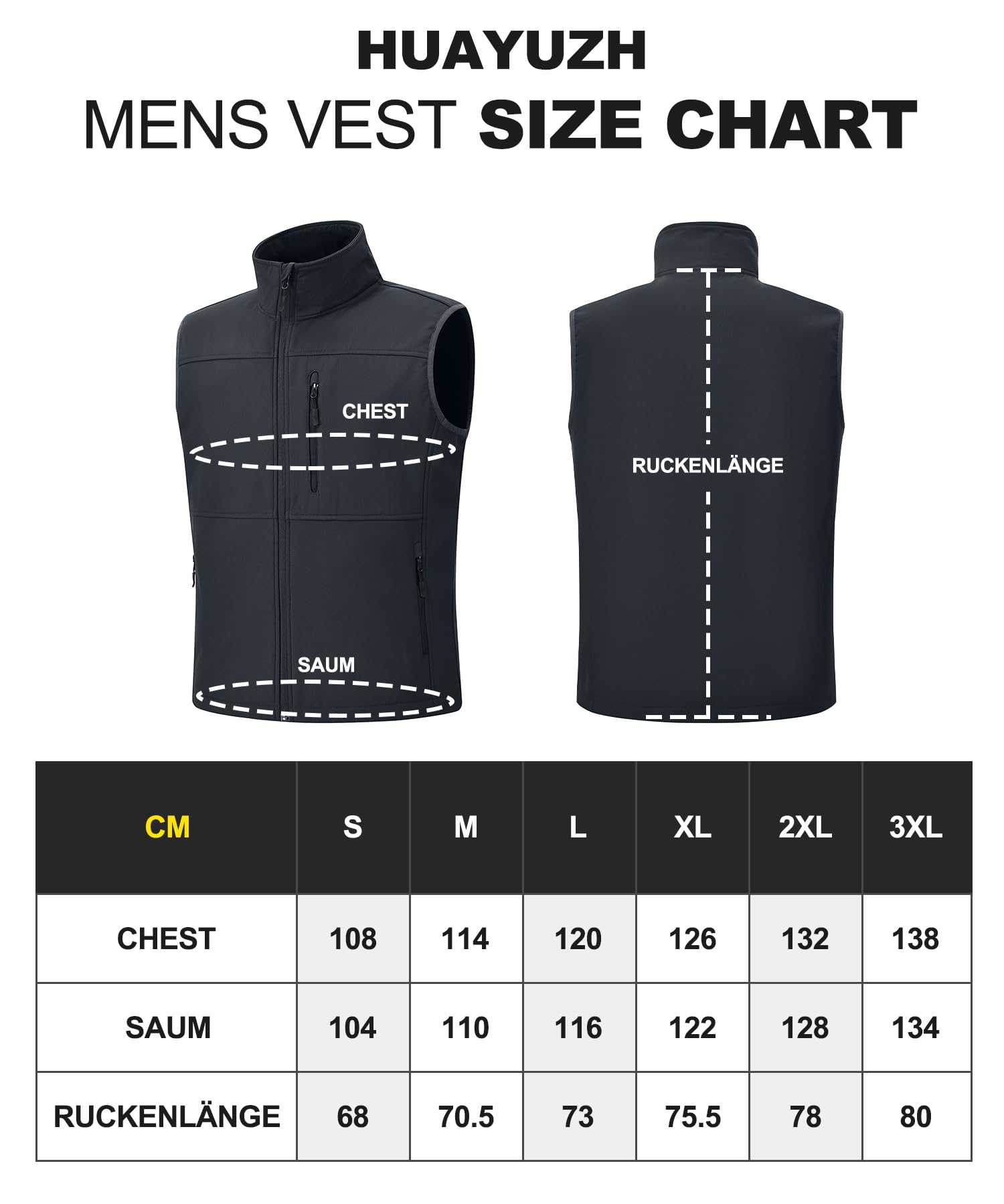 Huayuzh Gilet d'extérieur sans manches Softshell imperméable coupe-vent pour homme Intérieur polaire Randonnée Golf