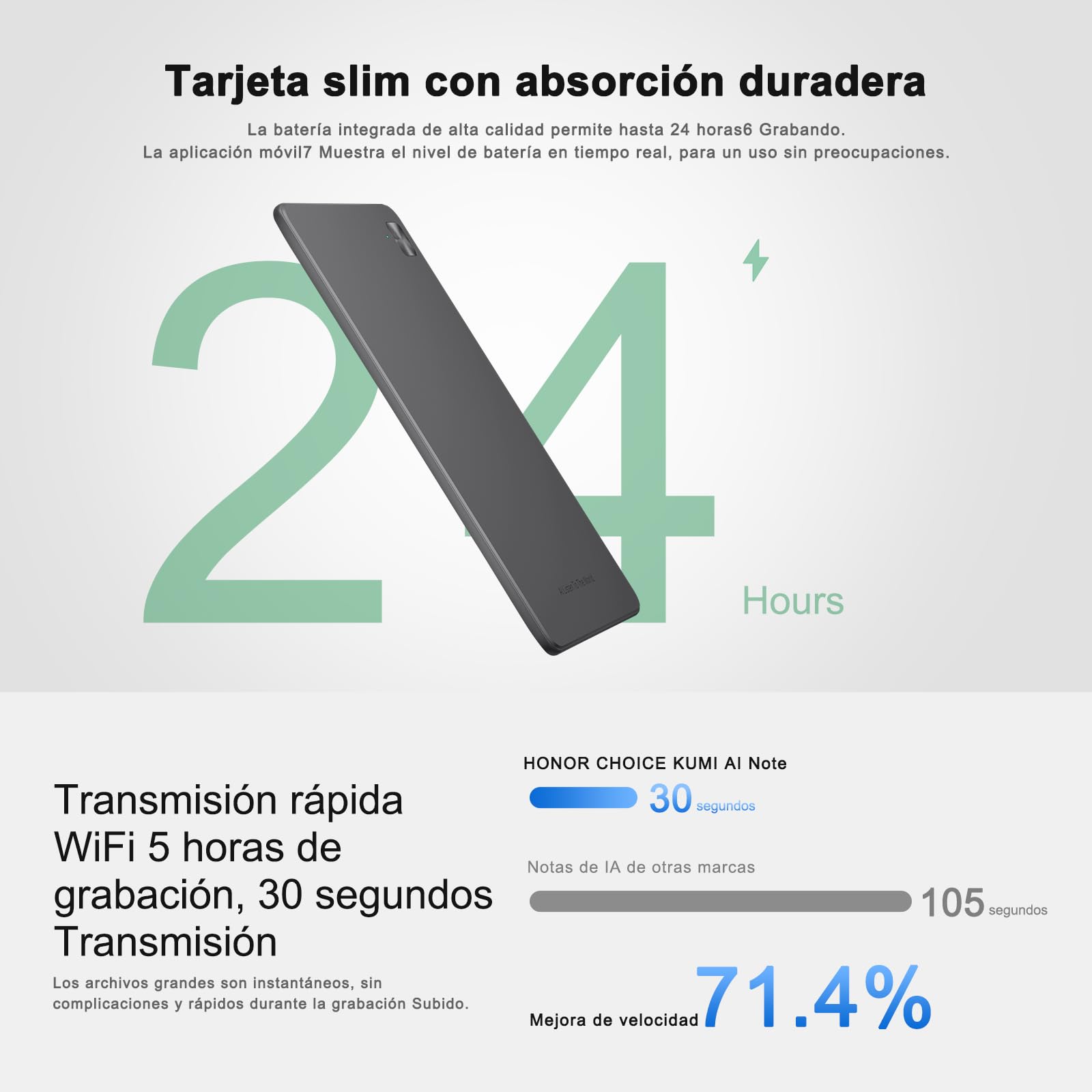 HONOR Choice AI Note Grabadora de Voz, 600 Min/Mes de Transcripción Gratuita, Dictáfono Digital con Resúmenes IA y Mapas Mentales, 130+ Idiomas, Tarjeta Magnética Fina, para Reuniones y Llamadas