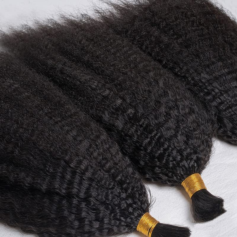 QIRUI Kinky Straight Human Hair Bulk for Braiding No Weft Brazilian Virgin Human Braiding Hair Bulk Extensions Natural Color (16inch, 1Pcs/Lot)