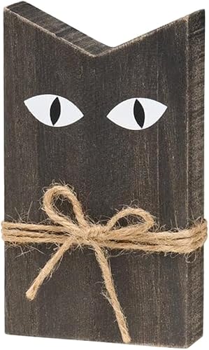Gato negro lavado con lazo de yute decoración de madera  Letreros de otoño de mesa de madera  Decoración rústica de otoño para Halloween