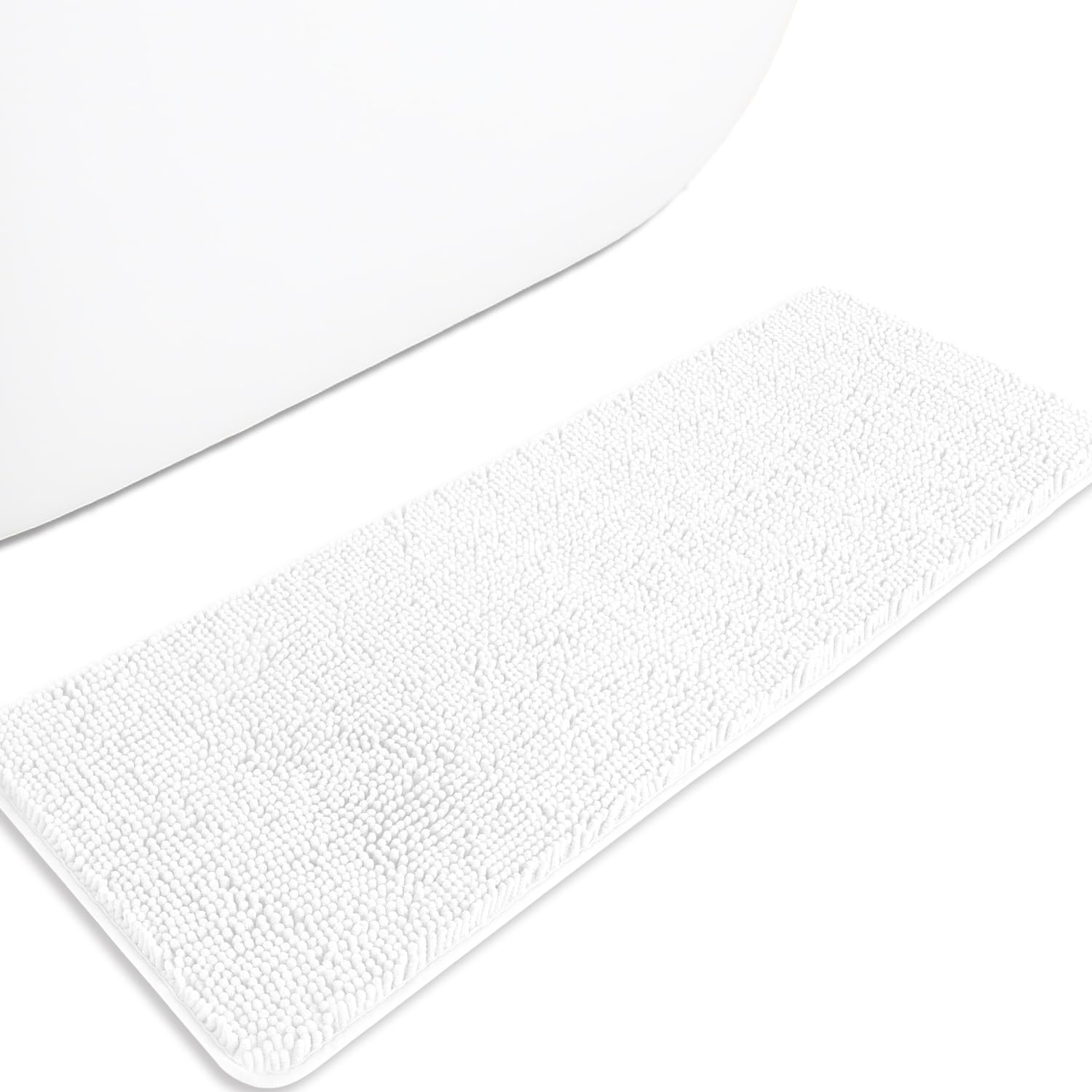 PureSwan White 47 x 17 Bathroom Rugs – Absorbent and Washable Bath Mat, Non-Slip, Thick Soft Chenille Bath Rugs for Bathroom Floor, Shower, Sink