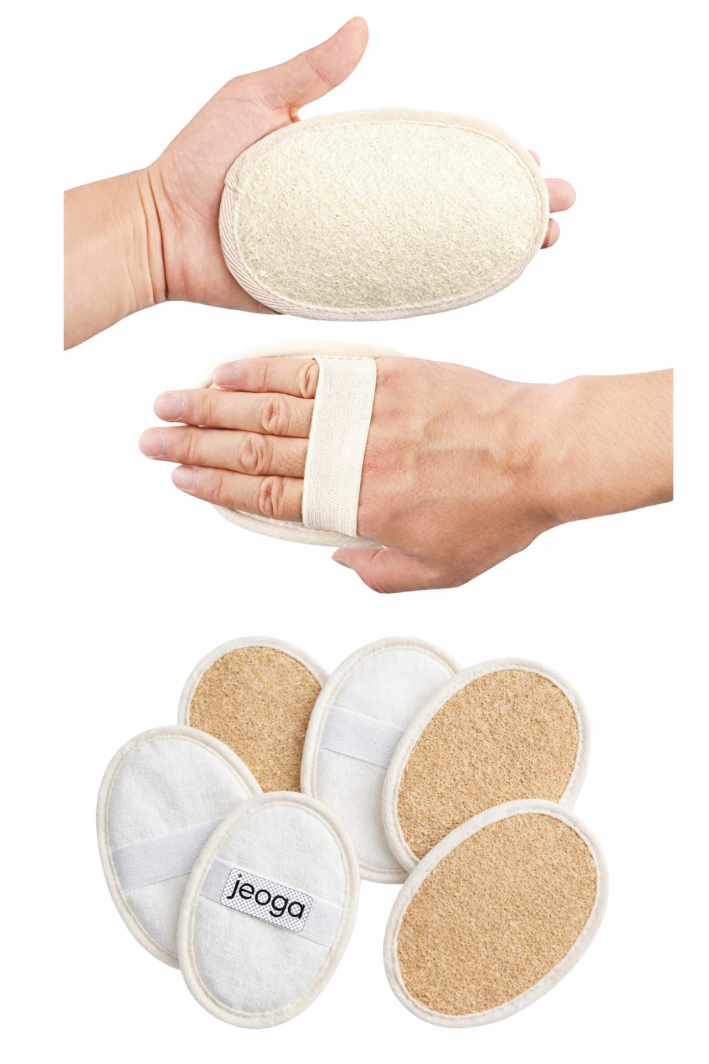 jeoga® 100% Natural Loofah Bath Pads - Exfoliating Body Scrubber Sponge for Removing Dead Skin, Deep Cleansing Shower Accessory for Women & Men - Eco-Friendly & Biodegradable (Pack of 5)-image-4