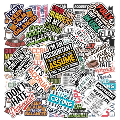 20pcs Accounting Stickers, Funny Gifts for Accountants Waterproof Decals for Water Bottles Laptop Luggage Computer Scrapbooking Teens Adults Girls Kids Funny Party Birthday Decorations