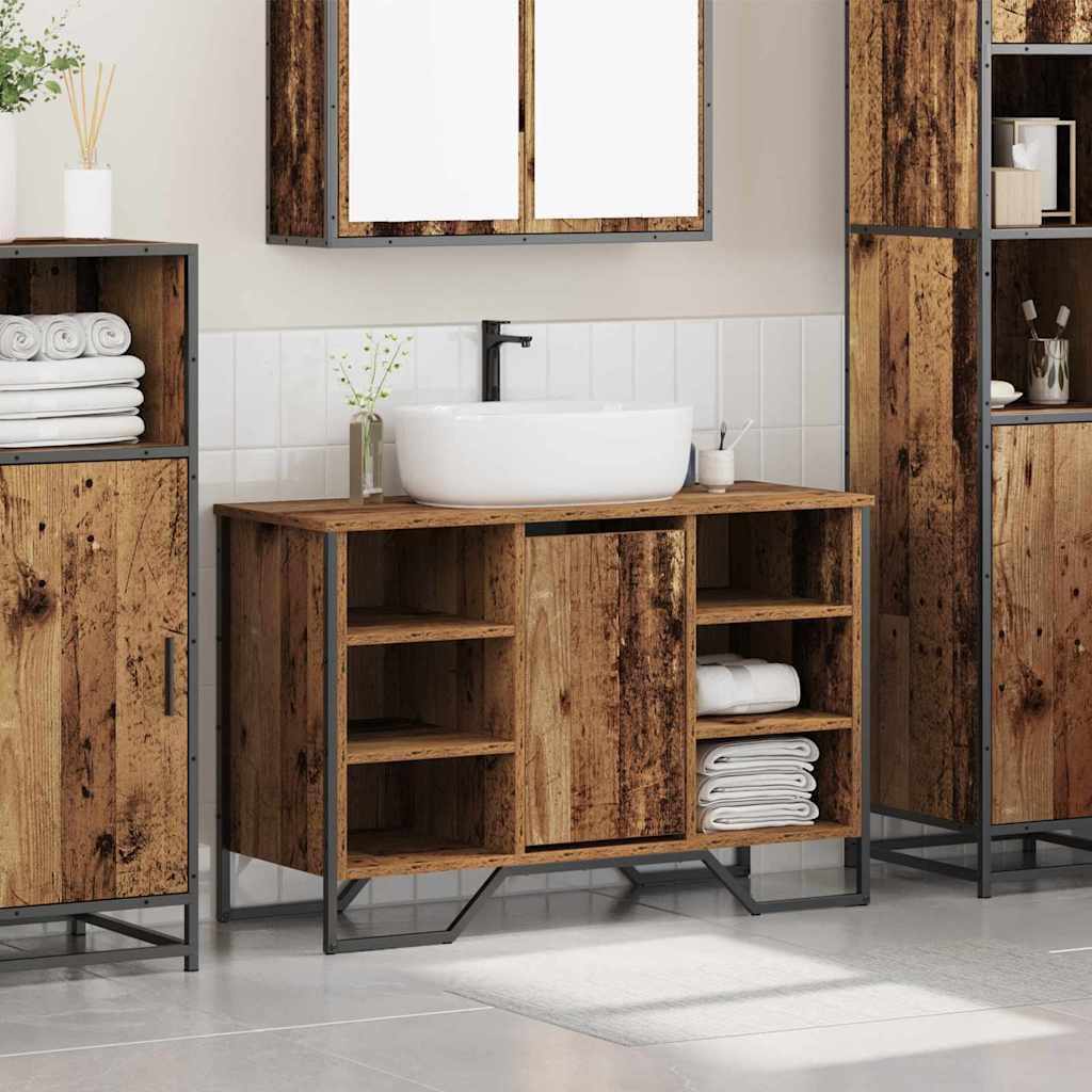 Armario para debajo del lavabo de madera antigua, 91 x 35 x 60 cm, con 6 estantes, 1 puerta, para muebles de baño, espacio para lavabo, organizador para baño