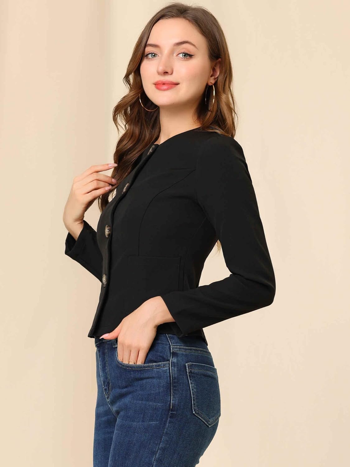 Allegra K Women's Blazers Casual Jackets Long Sleeve Button Down Cropped Blazer Work Office Business Jacket - Image 4