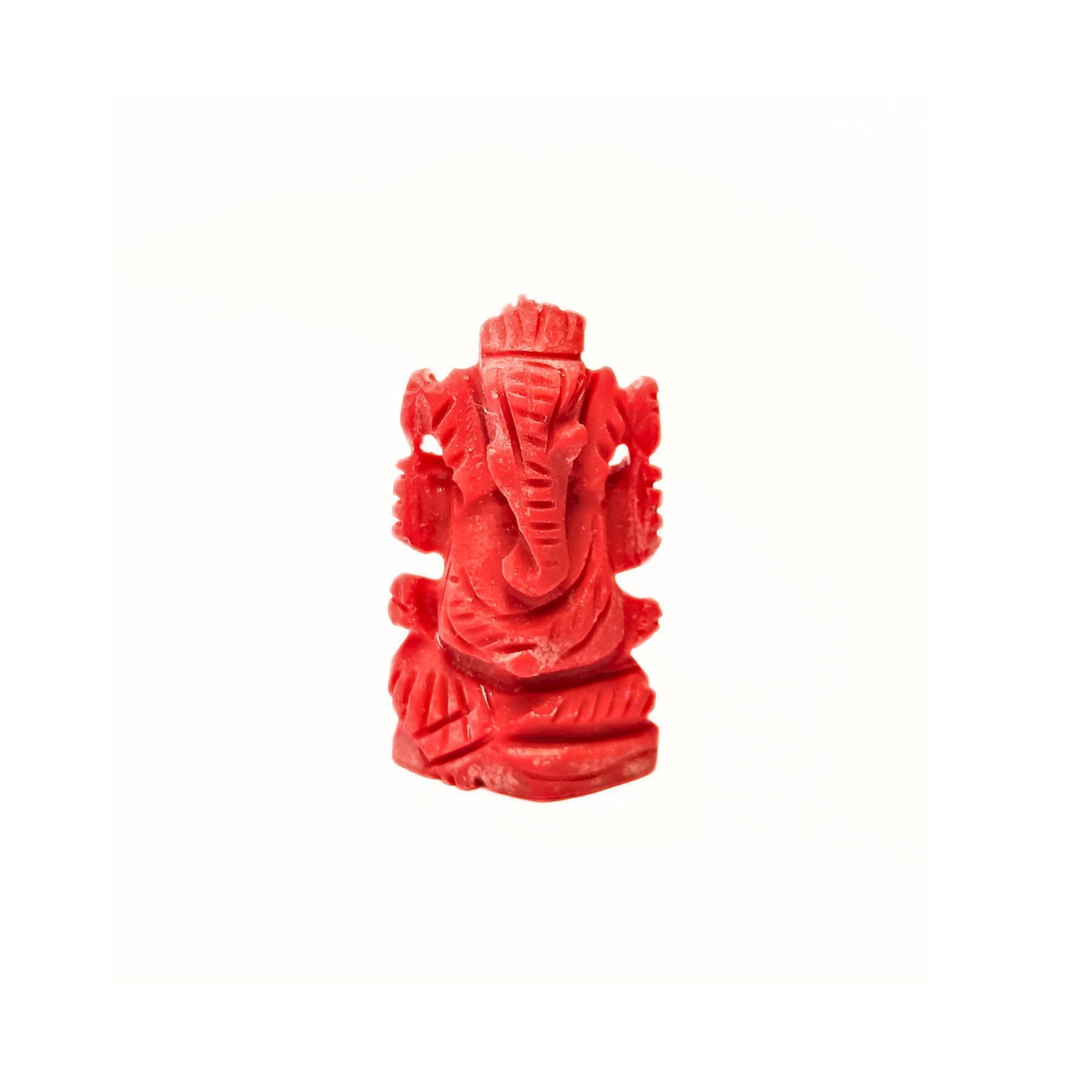Hijet Red Coral Carved Ganesha Moonga Ganesha Statue 2" Long for Chakra Balancing Meditation Yoga Reiki Gemstone Spiritual Energized Positive Mental Peace Prosperity