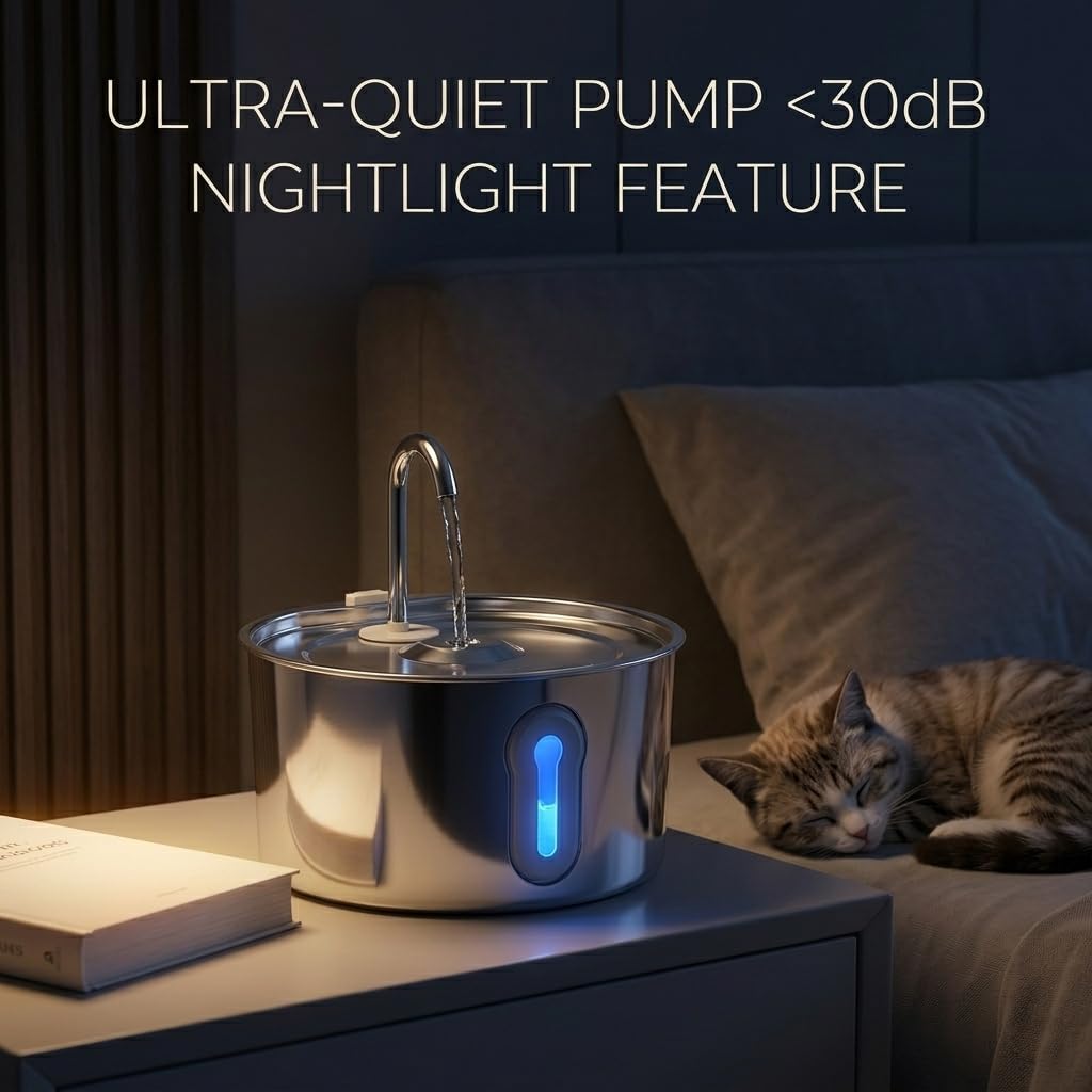 Stainless Steel Cat Water Fountain, 135oz/4L Automatic Pet Fountain Dog Water Dispenser with Ultra-Quiet Pump & 2 Replacement Filters & for Cats Inside, Dogs, Multiple Pets - image 4