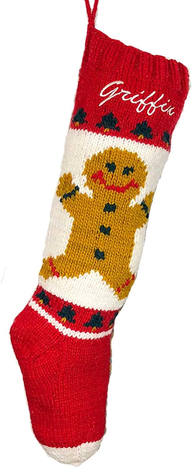 Christmas Stocking Personalized Hand Knit Vintage Gingerbread Boy Stocking