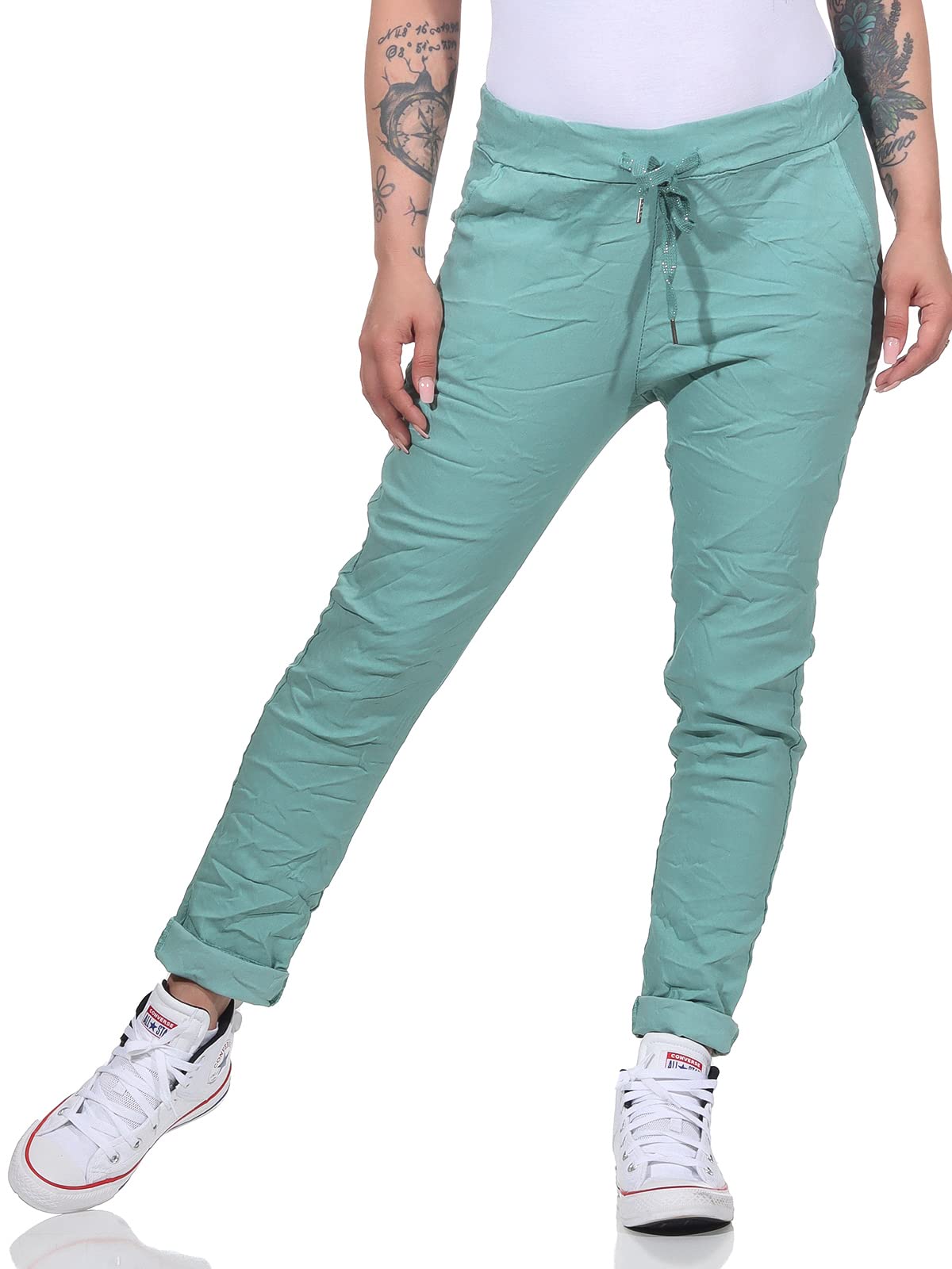 Pantaloni da jogging da donna in stile vintage, per tempo libero, sport e fitness 8115, nero, 46/50 IT