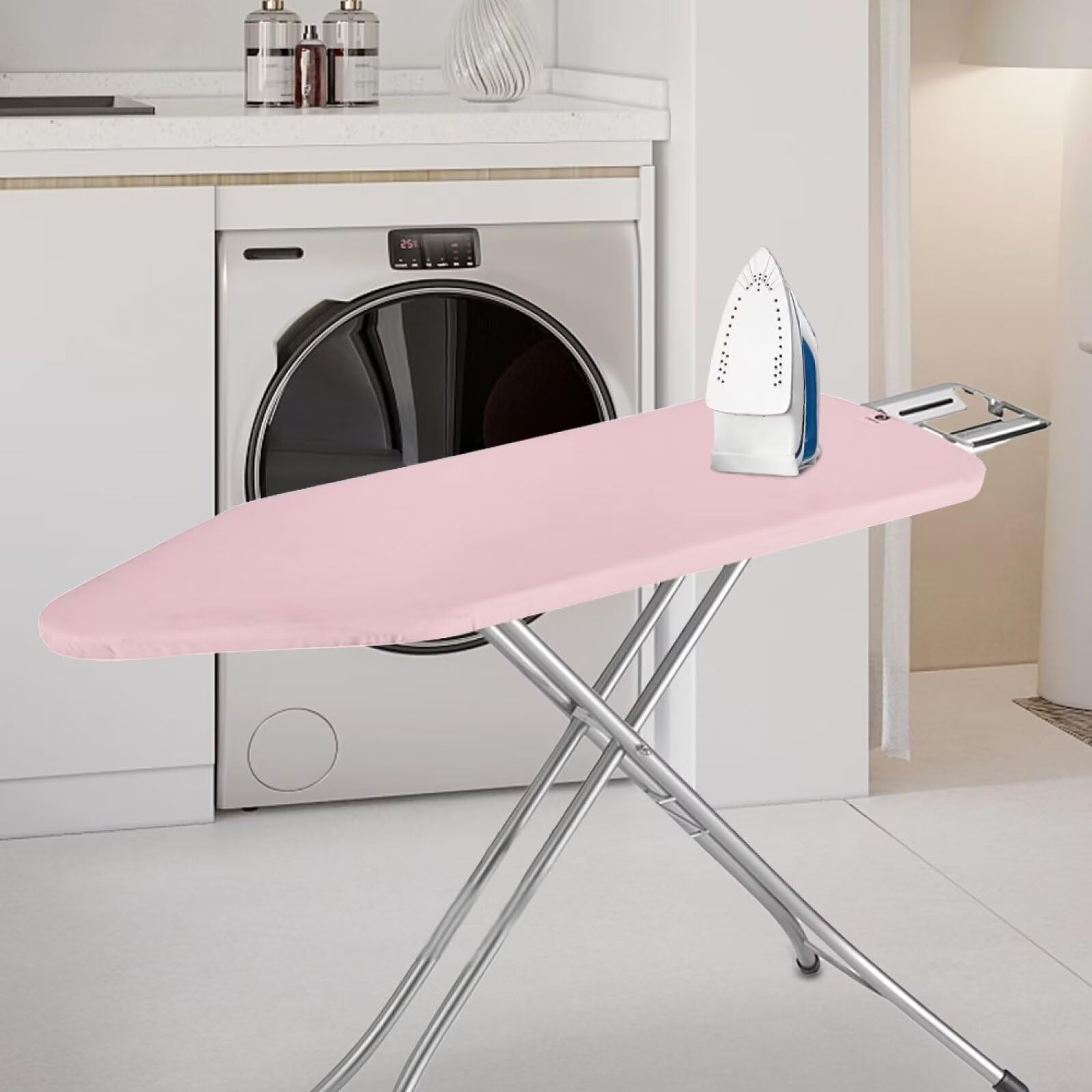 Psesaysky Pink Ironing Board Cover Resist Scorching Extra Wide Ironing Board Cover and Pad with Hook and Loop Stain Resistant Table Top Ironing Board Cover