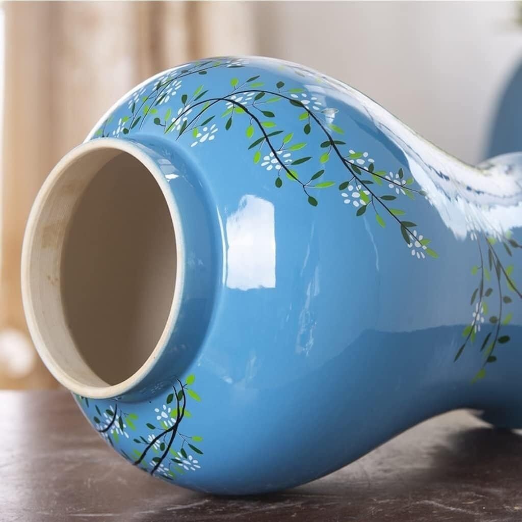 Food Storage Jar,Decorative Jar Ginger Jar Vase Decor Ceramic Blue Ginger Jar with Lid, Exquisite Beautiful Decorative Porcelain Jars Temple Jar with Lids Ginger Jars Stora,A-19 * 37Cm