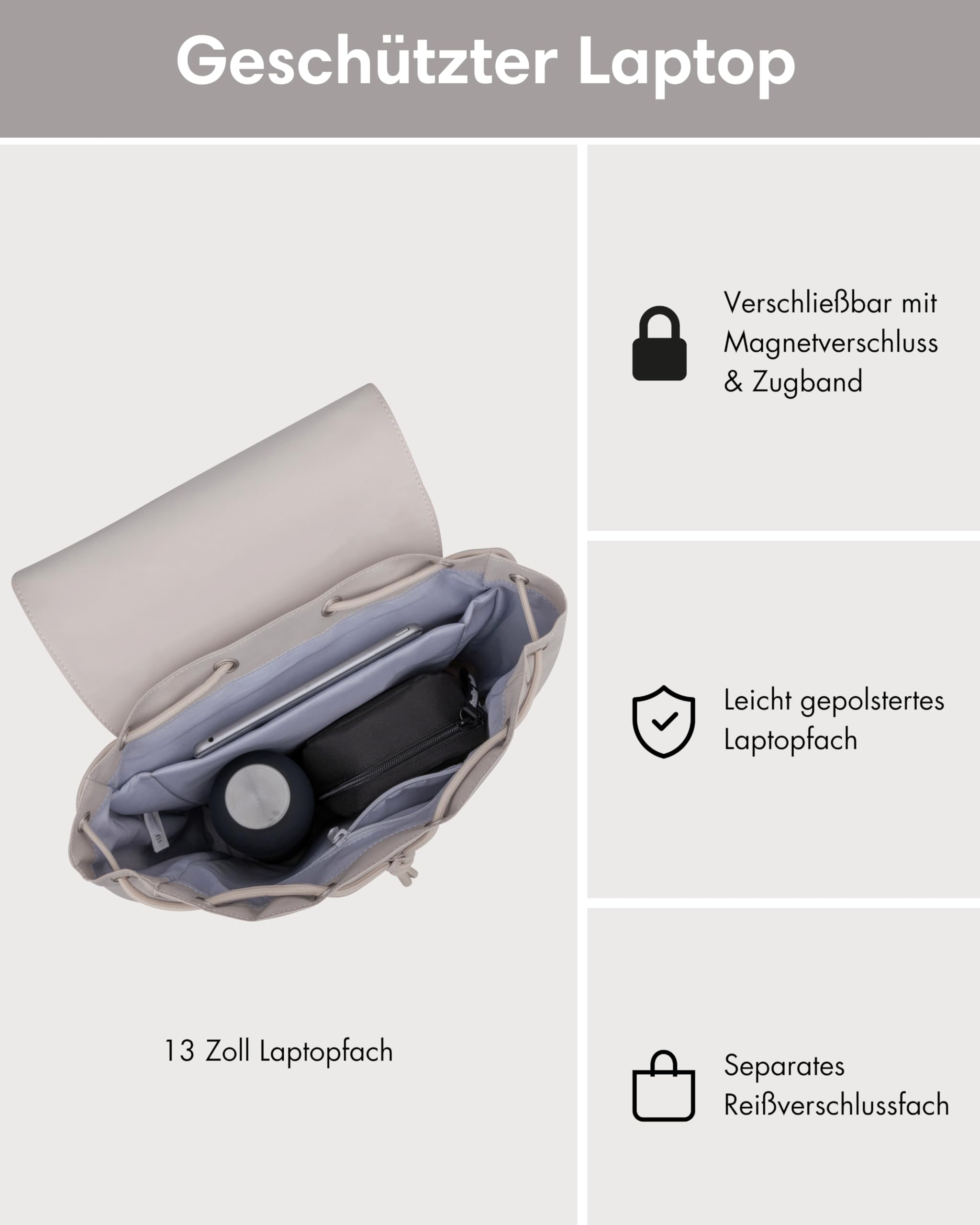LARKSON Rucksack Damen Klein - Ida - Kleiner Damenrucksack für Freizeit, Uni oder City - Mit Laptop Fach (bis 13 Zoll) - Elegant & Nachhaltig - Wasserabweisend